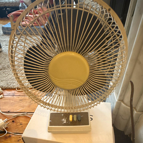 Beige table desk fan - fan,, corded