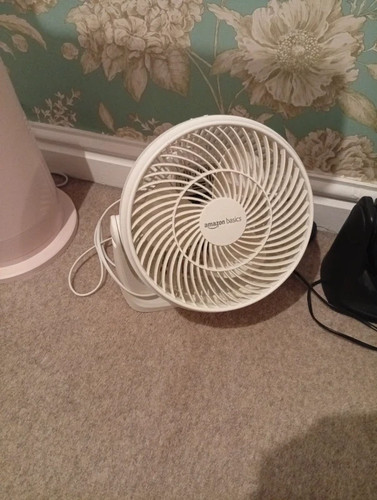 Amazon desk and wall - and, fan